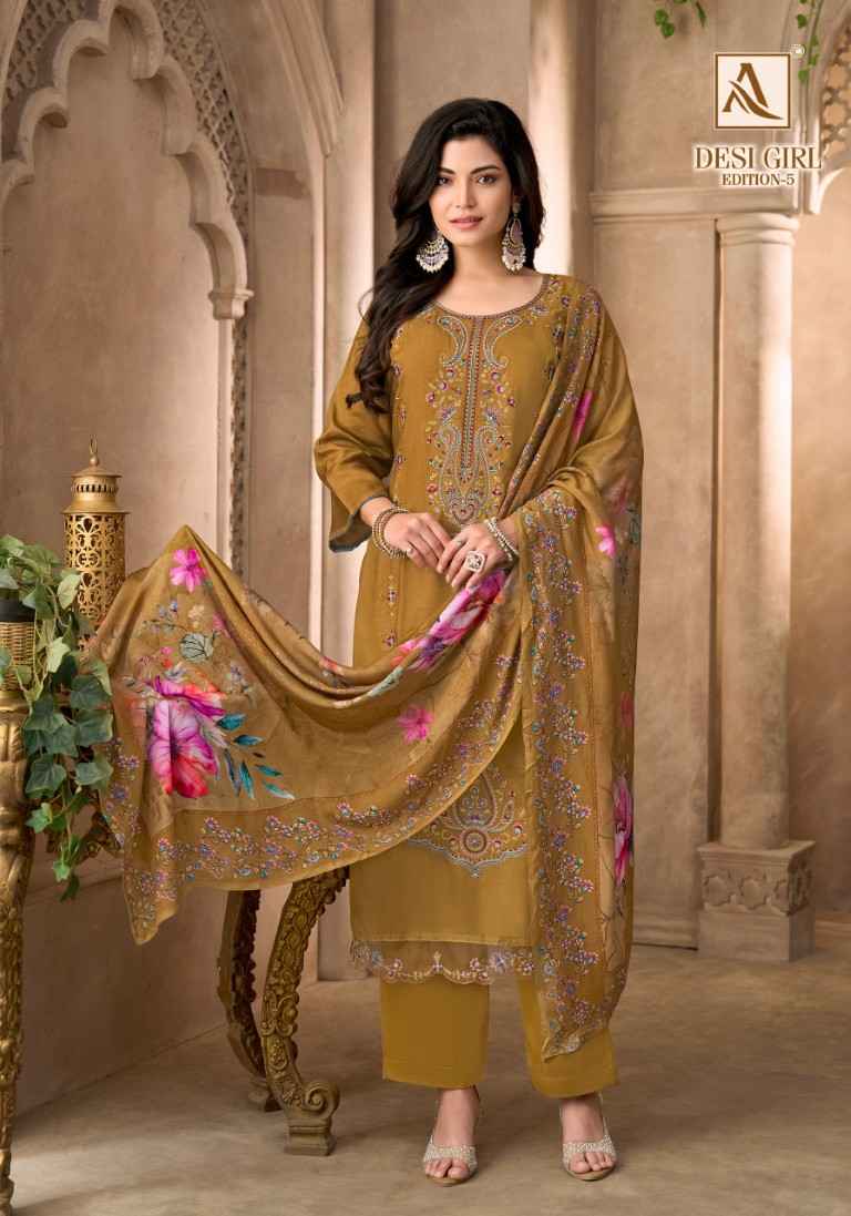 ALOK DESI GIRL VOL-5 VISCOSE MASLIN EMBROIDERY WORK DRESS MATERIAL