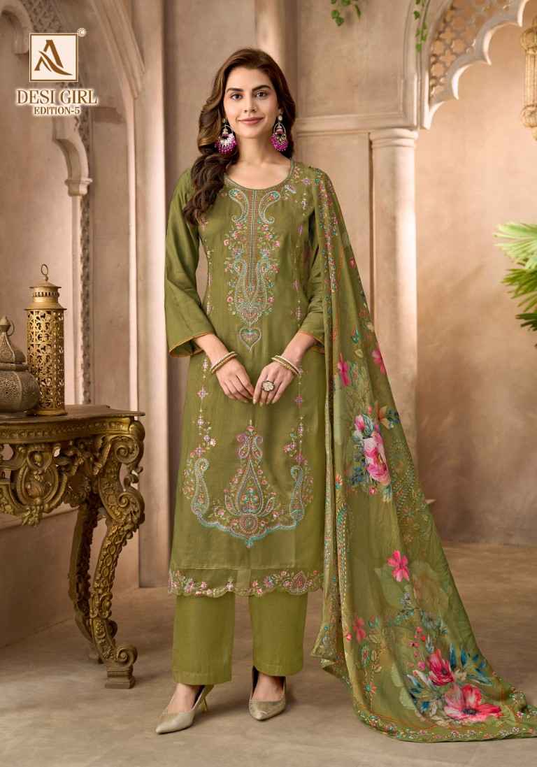 ALOK DESI GIRL VOL-5 VISCOSE MASLIN EMBROIDERY WORK DRESS MATERIAL