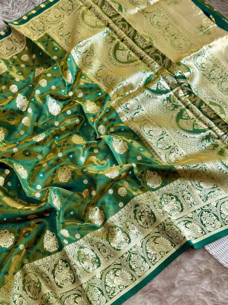 BANARASI GLASS SATIN TISSUE SILK FLORAL ZARI WEAVING SAREE