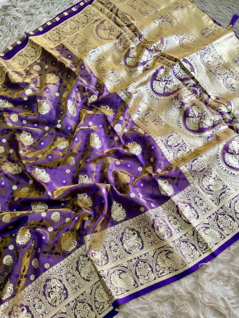 BANARASI GLASS SATIN TISSUE SILK FLORAL ZARI WEAVING SAREE