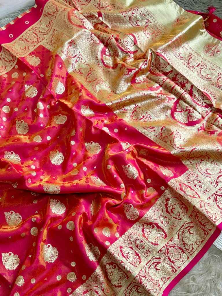 BANARASI GLASS SATIN TISSUE SILK FLORAL ZARI WEAVING SAREE