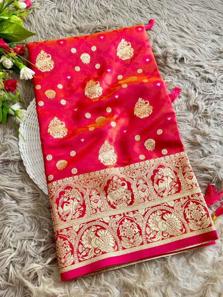 BANARASI GLASS SATIN TISSUE SILK FLORAL ZARI WEAVING SAREE