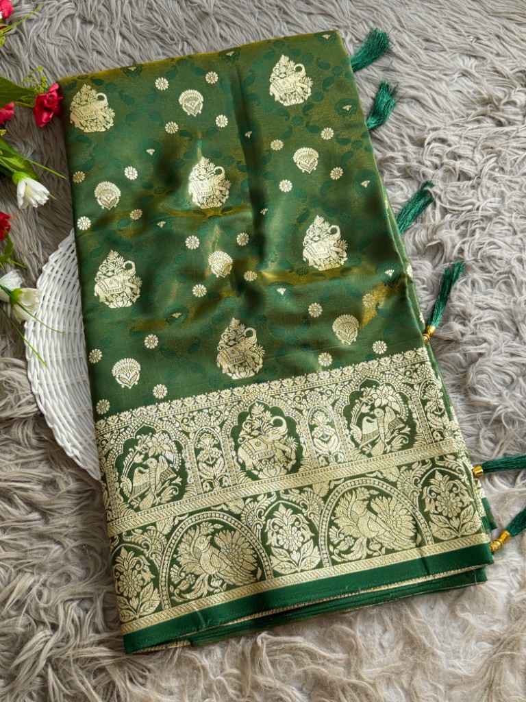 BANARASI GLASS SATIN TISSUE SILK FLORAL ZARI WEAVING SAREE