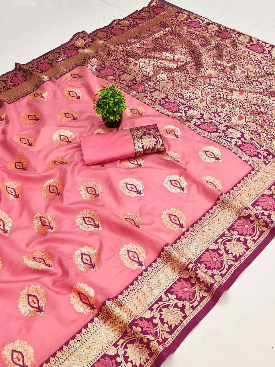 SOFT BANARASI SILK FLOWER AND MEENA DESIGN SAREE 