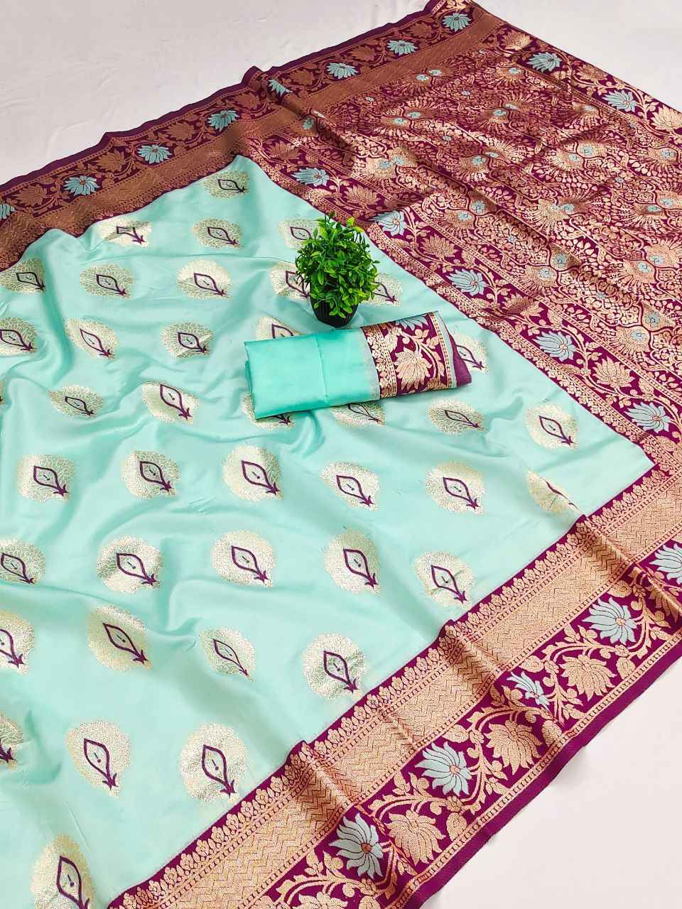 SOFT BANARASI SILK FLOWER AND MEENA DESIGN SAREE 