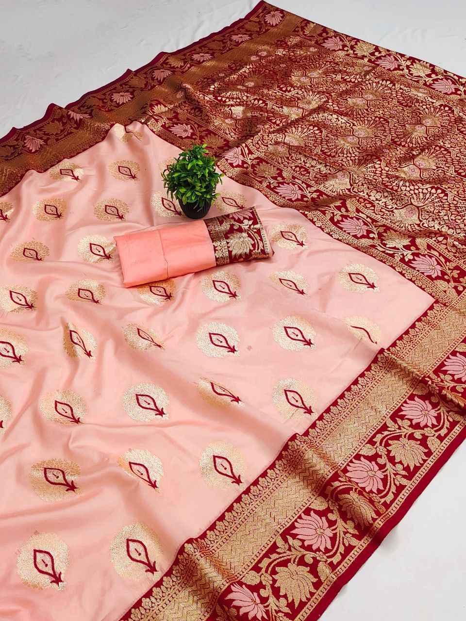 SOFT BANARASI SILK FLOWER AND MEENA DESIGN SAREE 