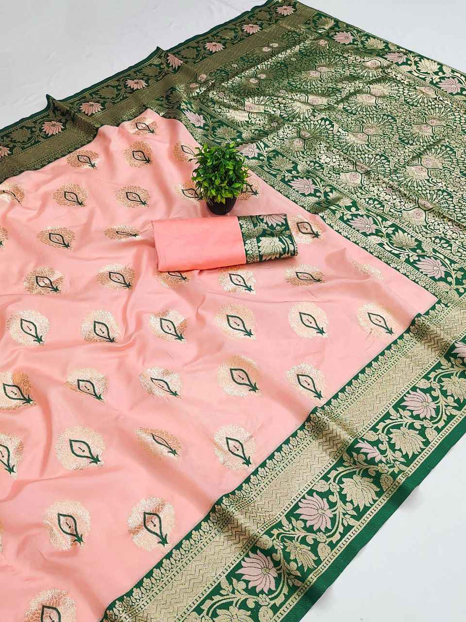 SOFT BANARASI SILK FLOWER AND MEENA DESIGN SAREE 