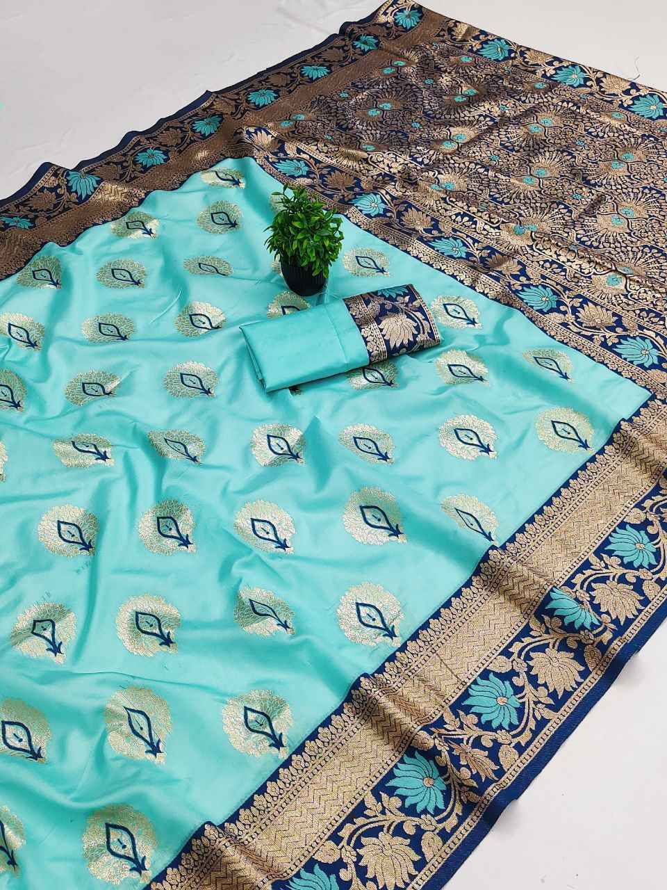 SOFT BANARASI SILK FLOWER AND MEENA DESIGN SAREE 