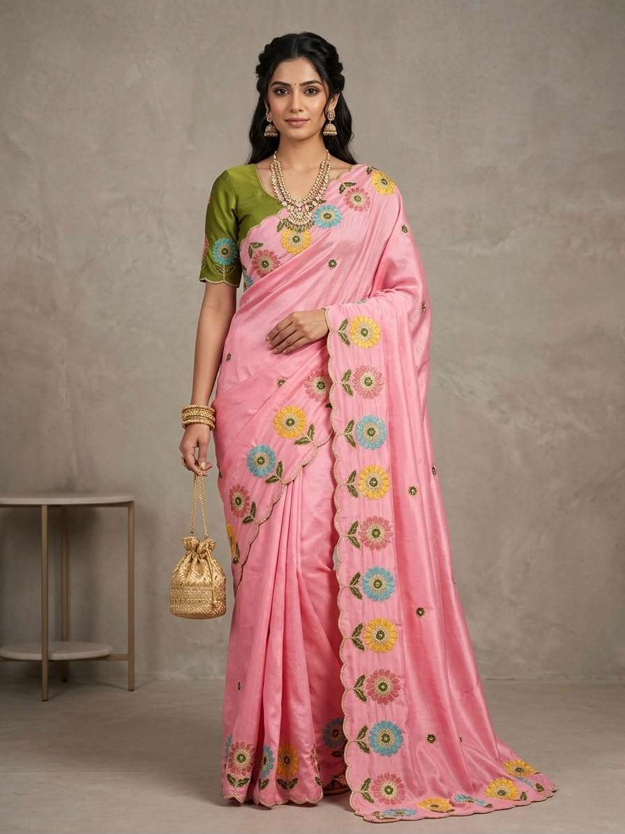 CREPE SILK EMBROIDERY CUT WORK SAREE
