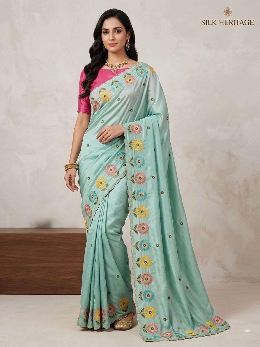CREPE SILK EMBROIDERY CUT WORK SAREE