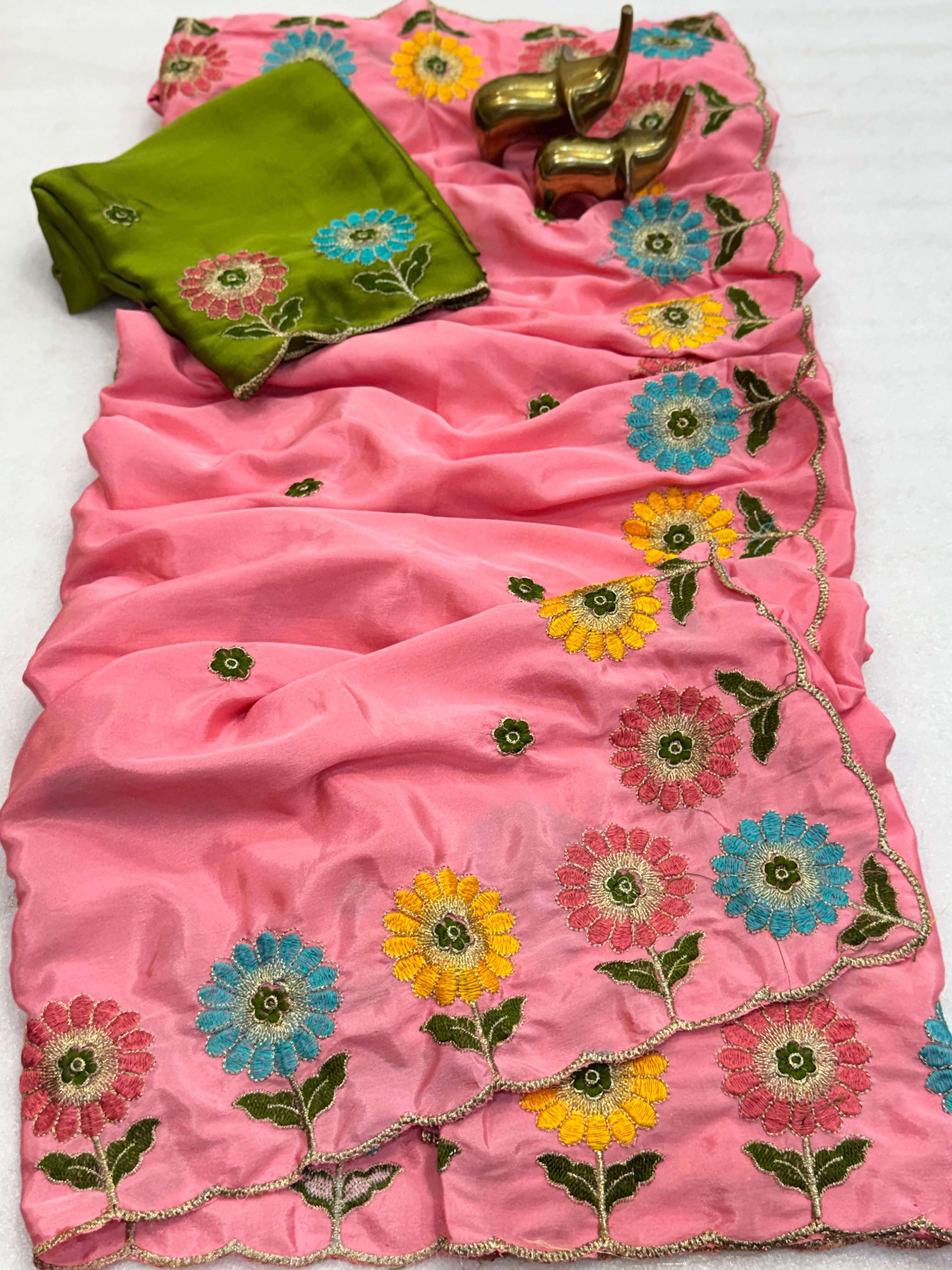 CREPE SILK EMBROIDERY CUT WORK SAREE
