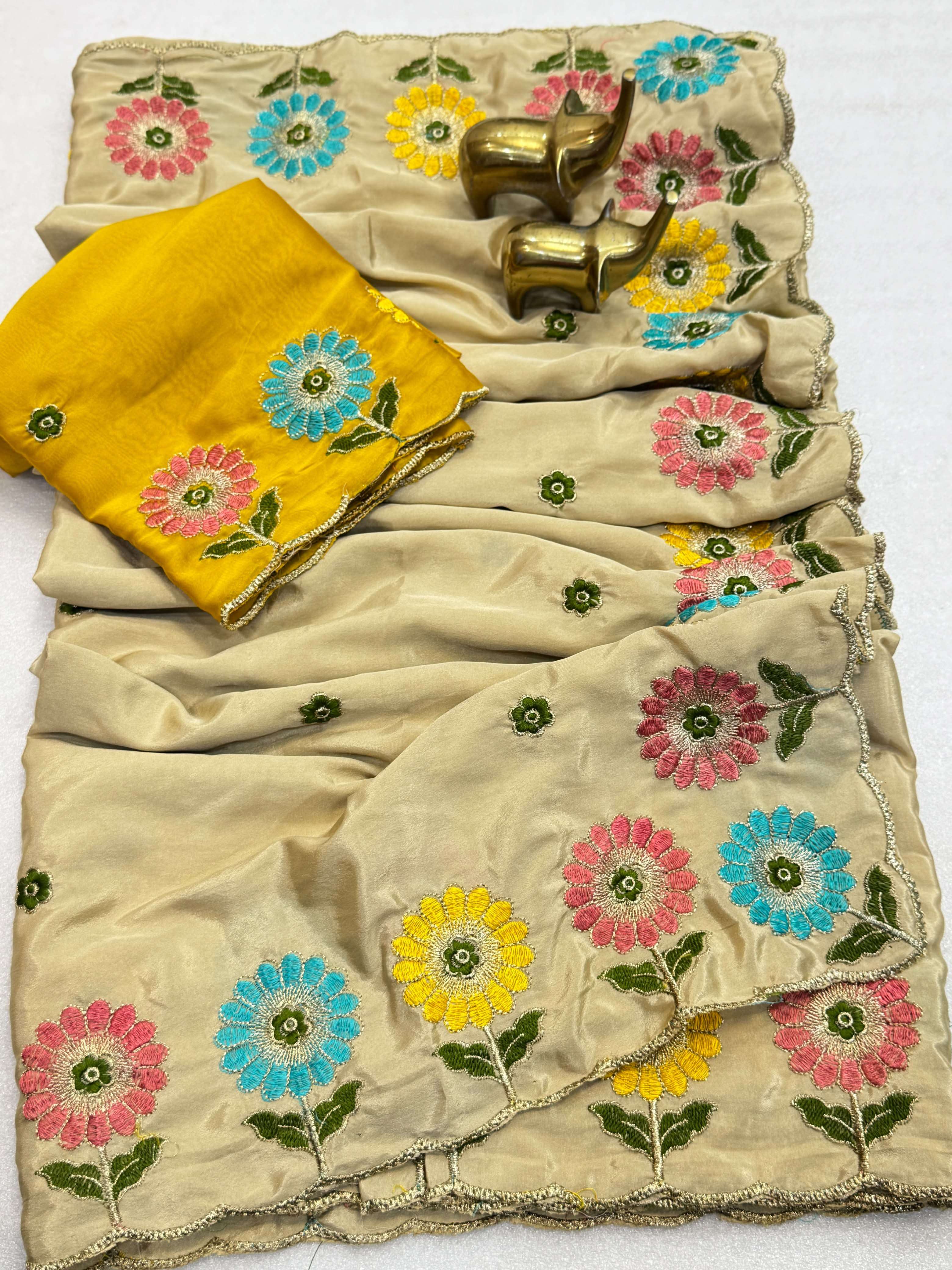 CREPE SILK EMBROIDERY CUT WORK SAREE