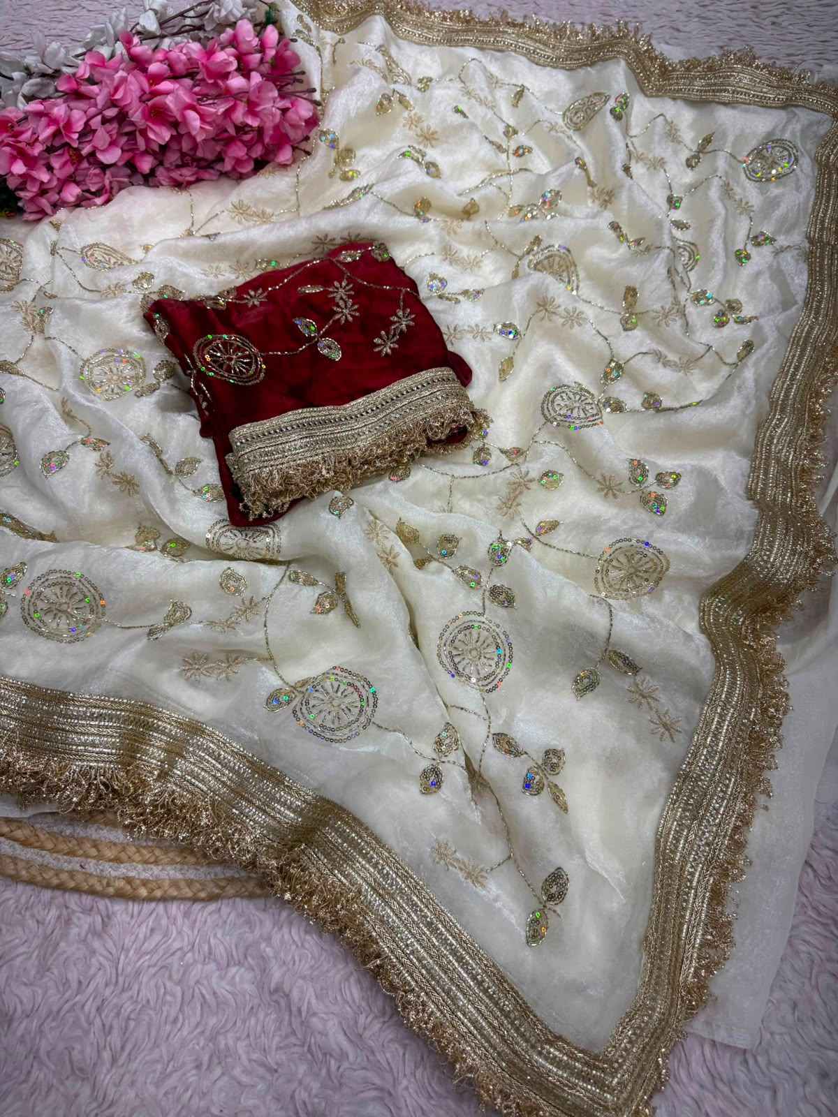 FANDY SATTIN BEEDS SEQUENCE WORK SAREE