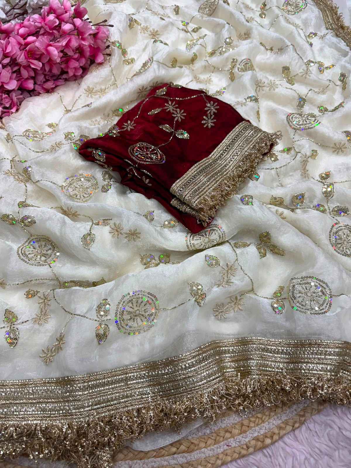 FANDY SATTIN BEEDS SEQUENCE WORK SAREE