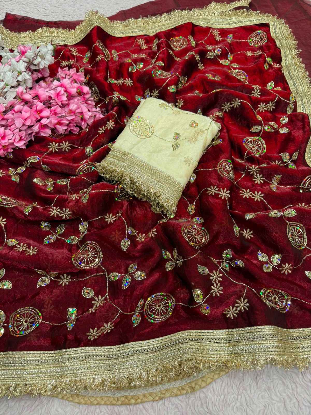 FANDY SATTIN BEEDS SEQUENCE WORK SAREE