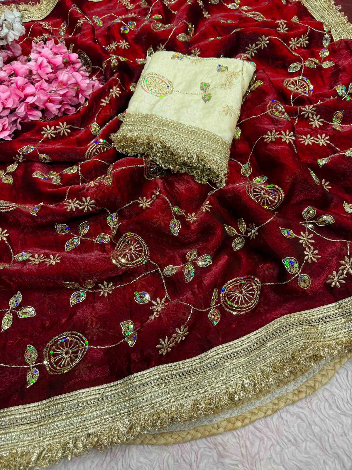 FANDY SATTIN BEEDS SEQUENCE WORK SAREE