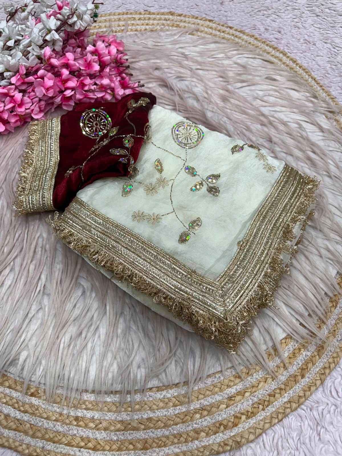 FANDY SATTIN BEEDS SEQUENCE WORK SAREE