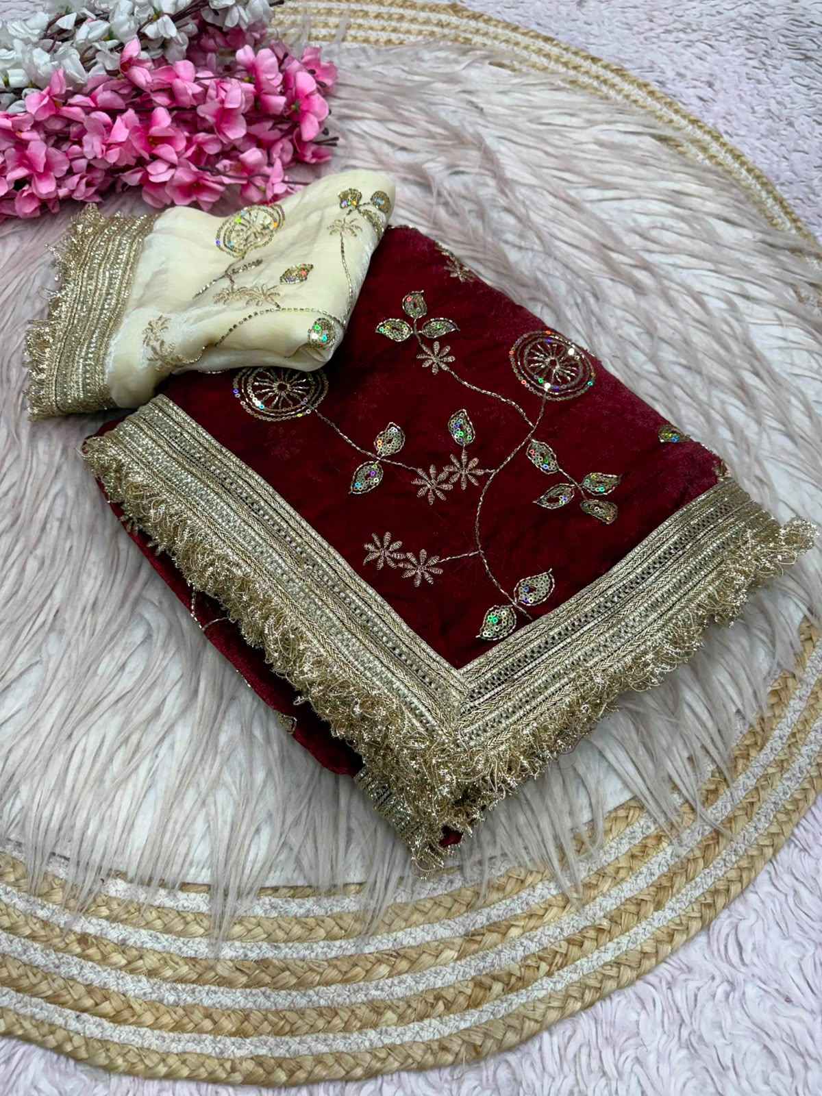 FANDY SATTIN BEEDS SEQUENCE WORK SAREE