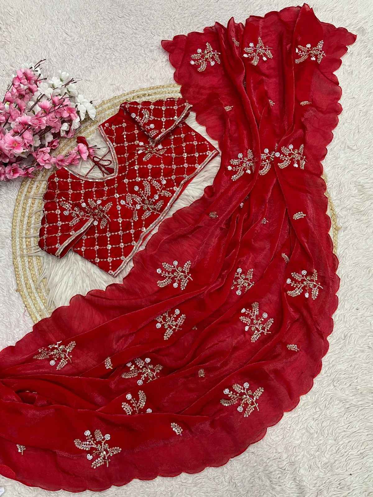 FANDY SATTIN KHATLI BEEDS WORK SAREE