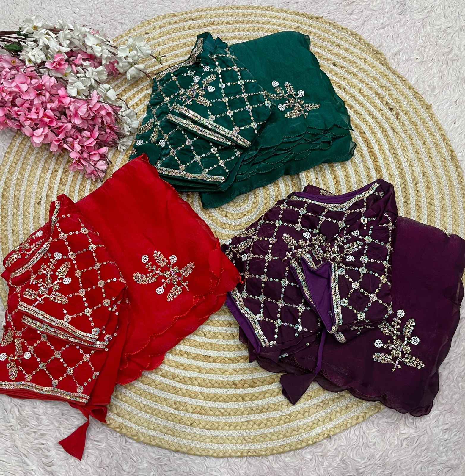 FANDY SATTIN KHATLI BEEDS WORK SAREE