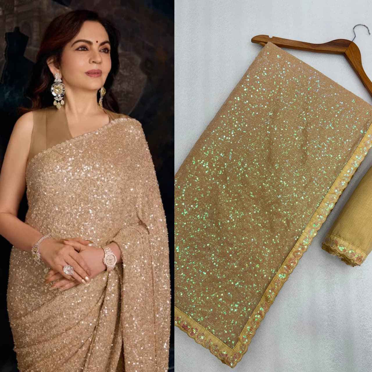 FAUX GEORGETTE HEAVY RAINBOW SEQUENCE EMBROIDERY WORK SAREE