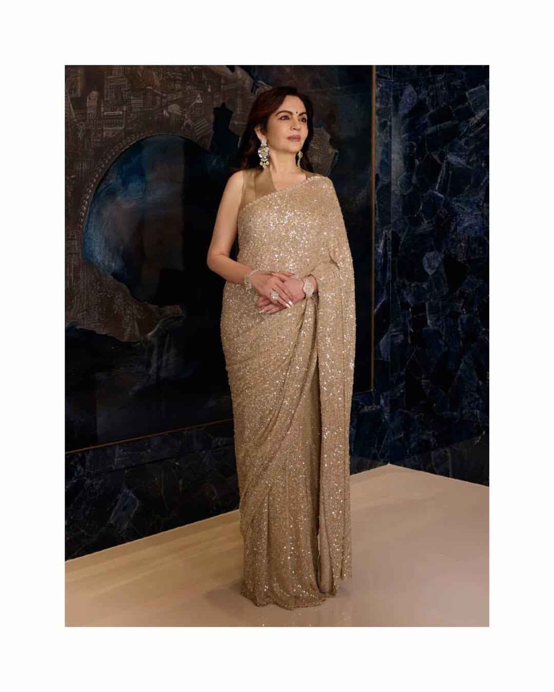 FAUX GEORGETTE HEAVY RAINBOW SEQUENCE EMBROIDERY WORK SAREE