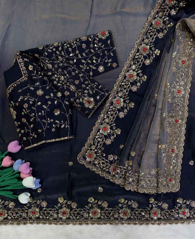 SOFT FENDY SATIN SHADED SEQUENCE AND DAIMOND WORK SAREE