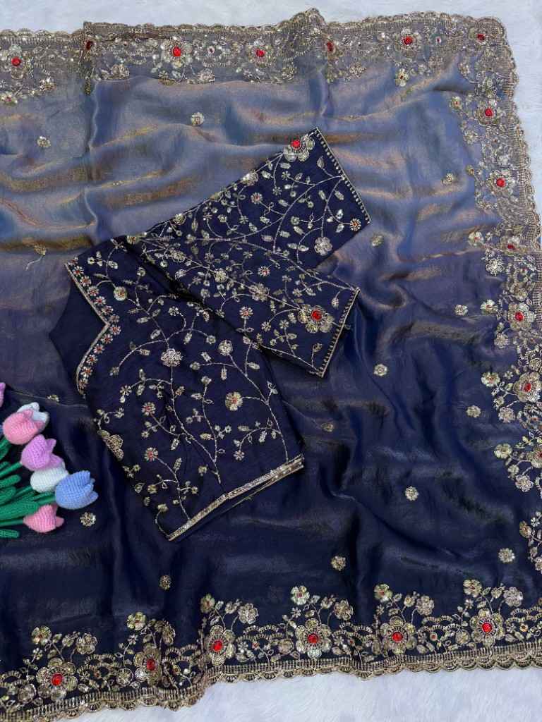 SOFT FENDY SATIN SHADED SEQUENCE AND DAIMOND WORK SAREE