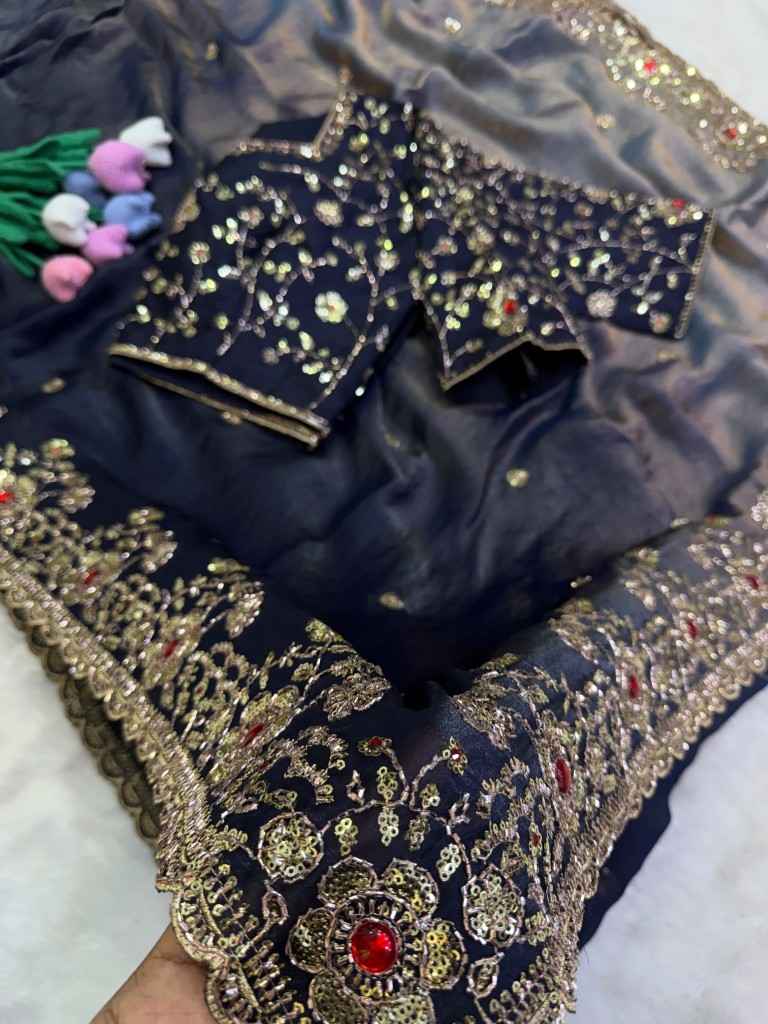 SOFT FENDY SATIN SHADED SEQUENCE AND DAIMOND WORK SAREE