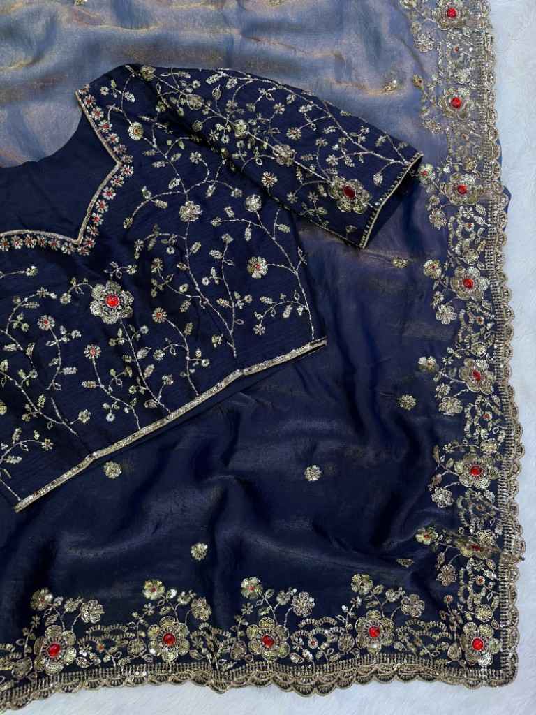 SOFT FENDY SATIN SHADED SEQUENCE AND DAIMOND WORK SAREE