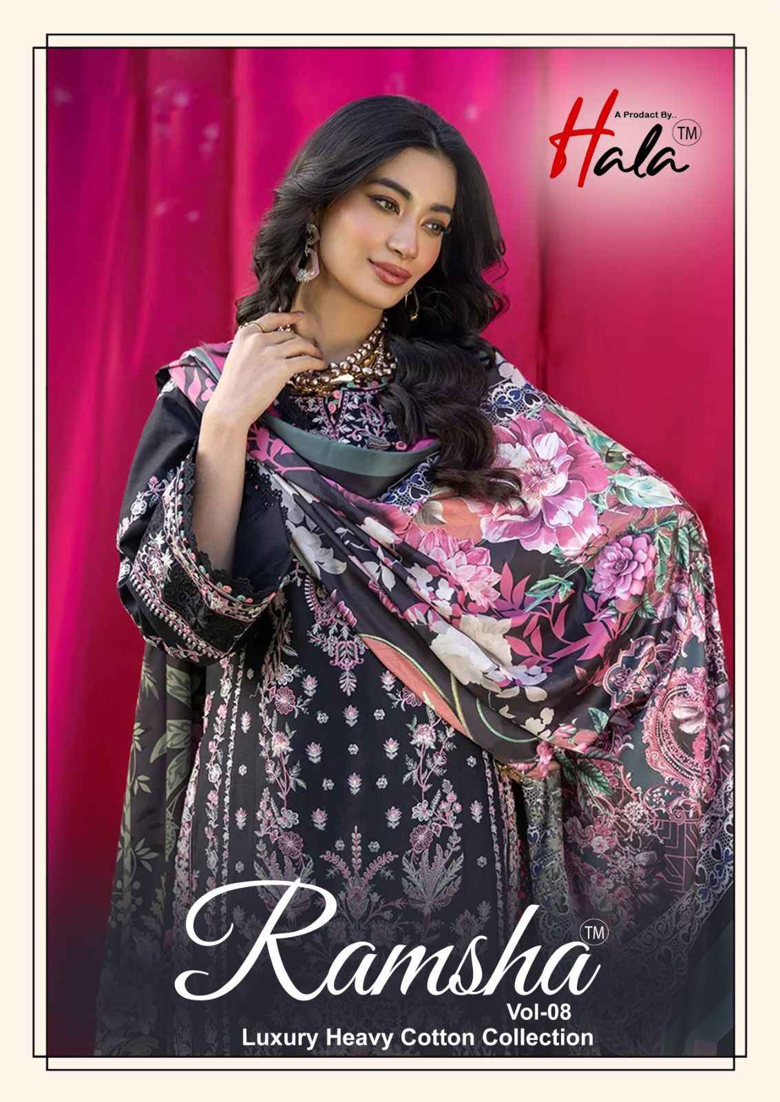 HALA RAMSHA VOL-8 HEAVY COTTON PRINTED DRESS MATERIAL 