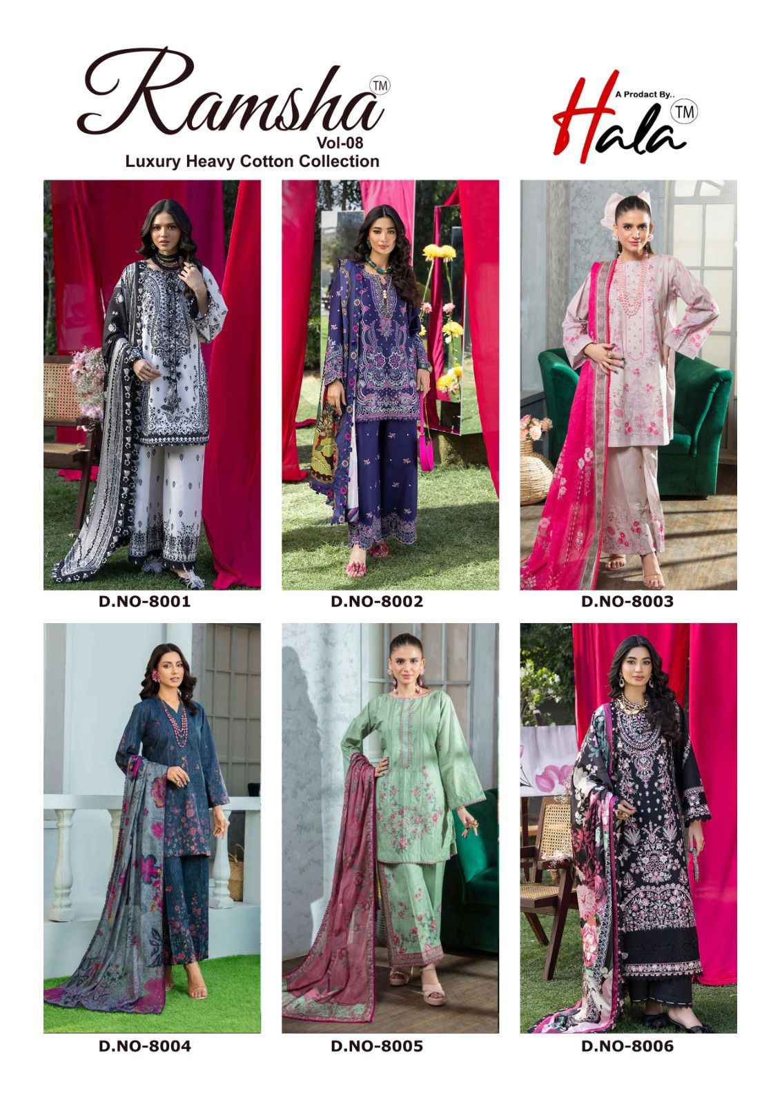 HALA RAMSHA VOL-8 HEAVY COTTON PRINTED DRESS MATERIAL 