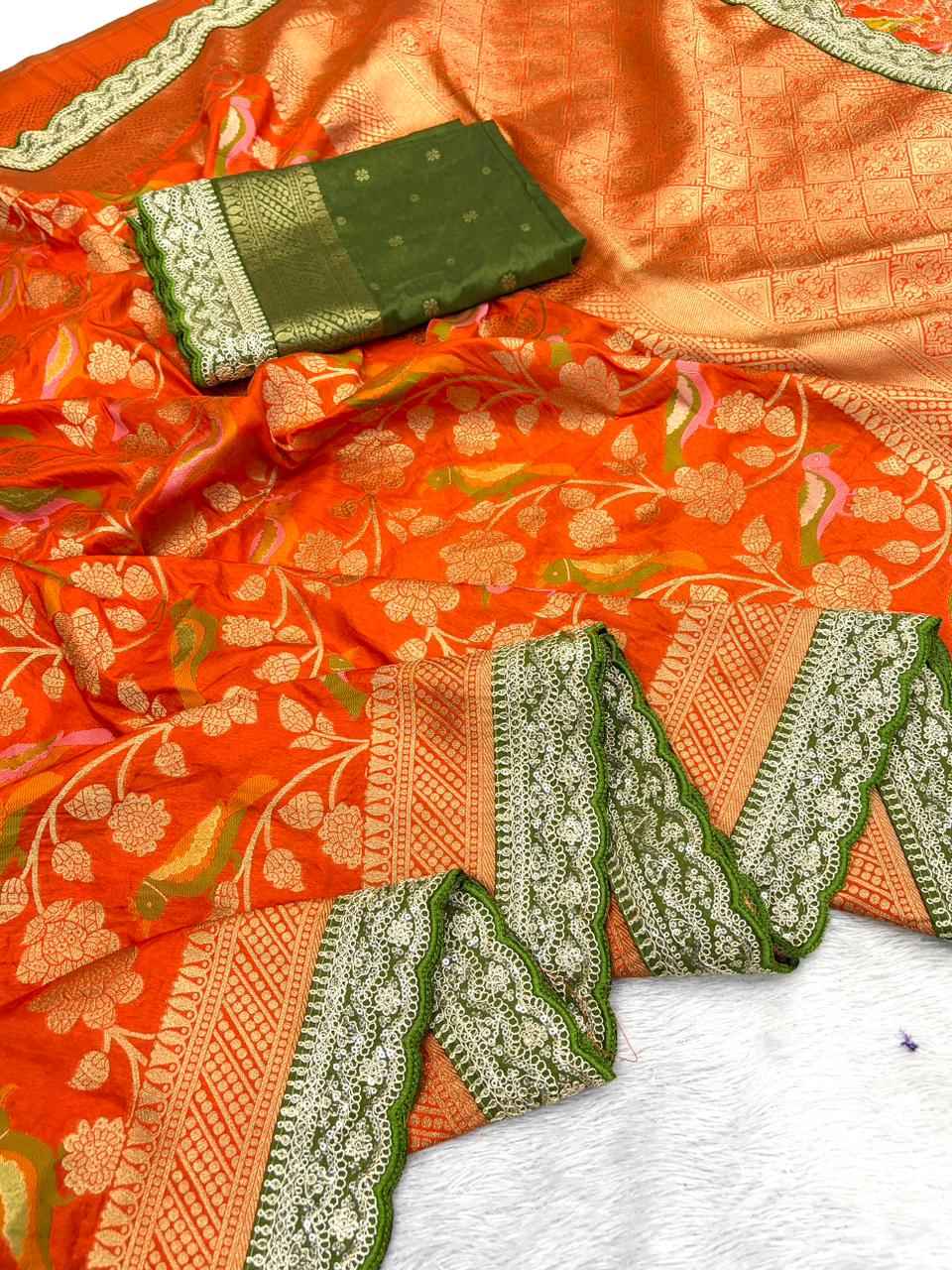 PURE HEAVY DOLA SILK MEENAKARI ZARI WEAVING SAREE 