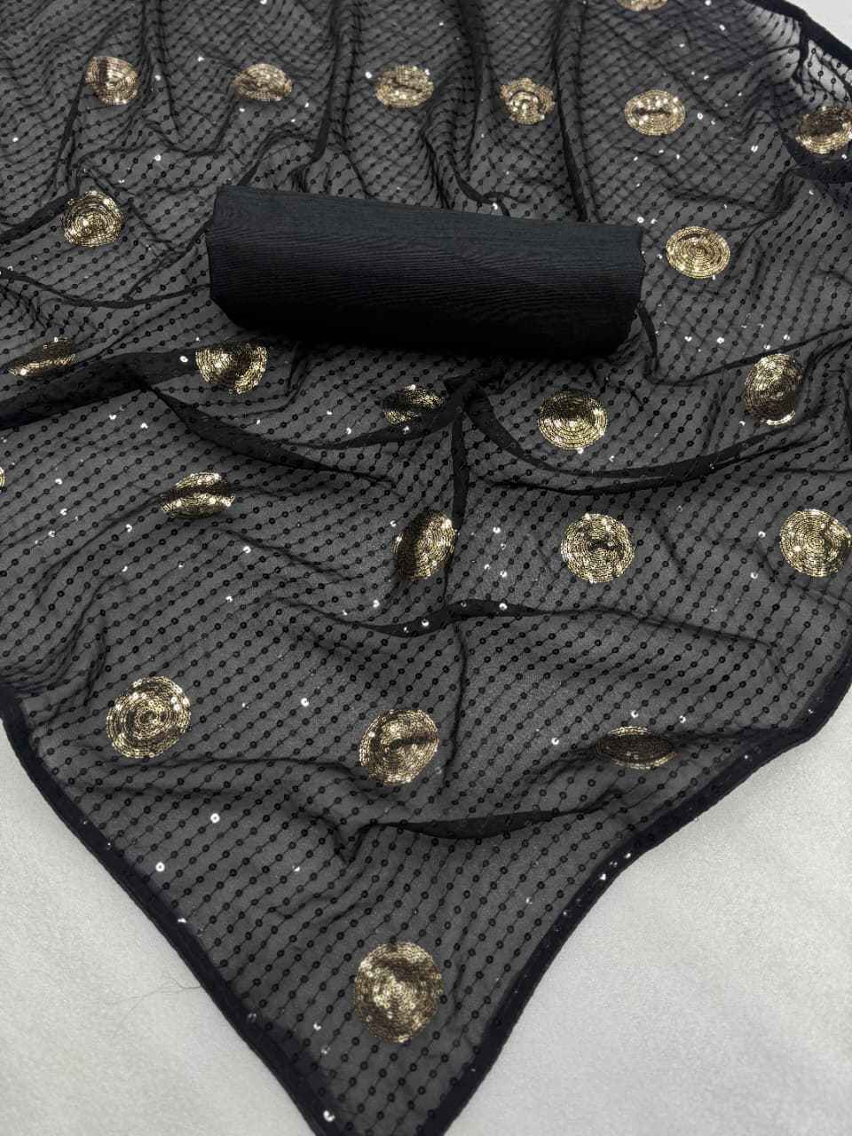 HEAVY FAUX GEORGETTE EMBROIDERY SEQUENCE WORK SAREE 