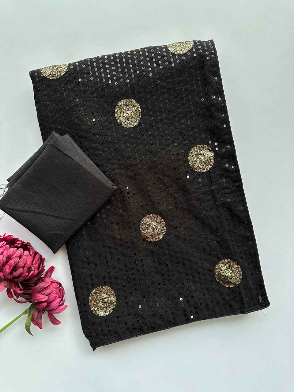 HEAVY FAUX GEORGETTE EMBROIDERY SEQUENCE WORK SAREE 