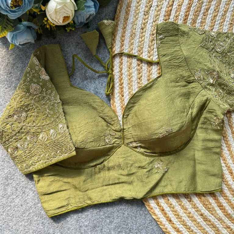 HEAVY RANGOLI CRUSH DEEPNECK DESIGNER BLOUSE