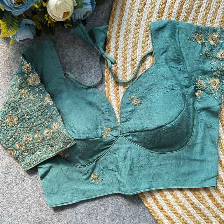 HEAVY RANGOLI CRUSH DEEPNECK DESIGNER BLOUSE