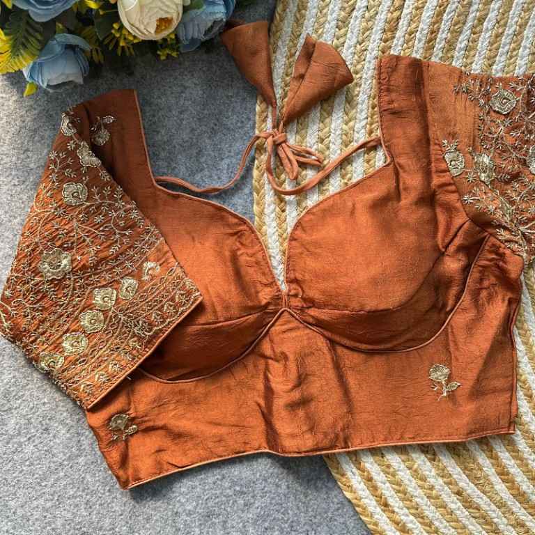 HEAVY RANGOLI CRUSH DEEPNECK DESIGNER BLOUSE
