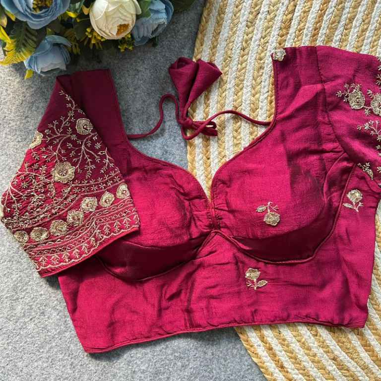 HEAVY RANGOLI CRUSH DEEPNECK DESIGNER BLOUSE
