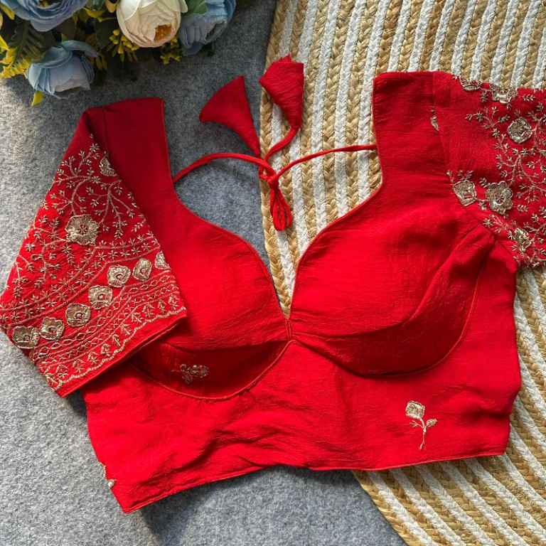 HEAVY RANGOLI CRUSH DEEPNECK DESIGNER BLOUSE