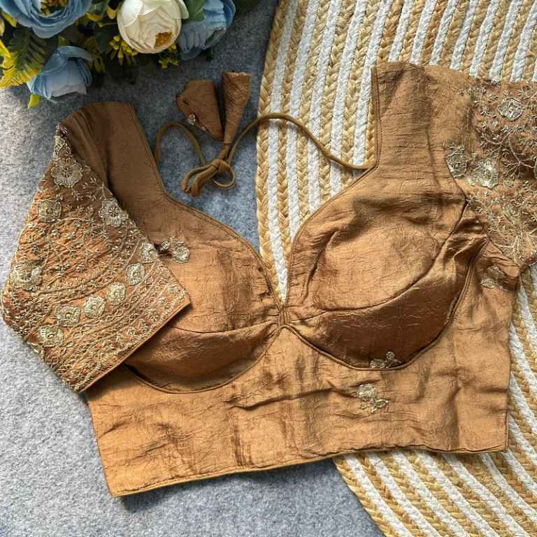 HEAVY RANGOLI CRUSH DEEPNECK DESIGNER BLOUSE