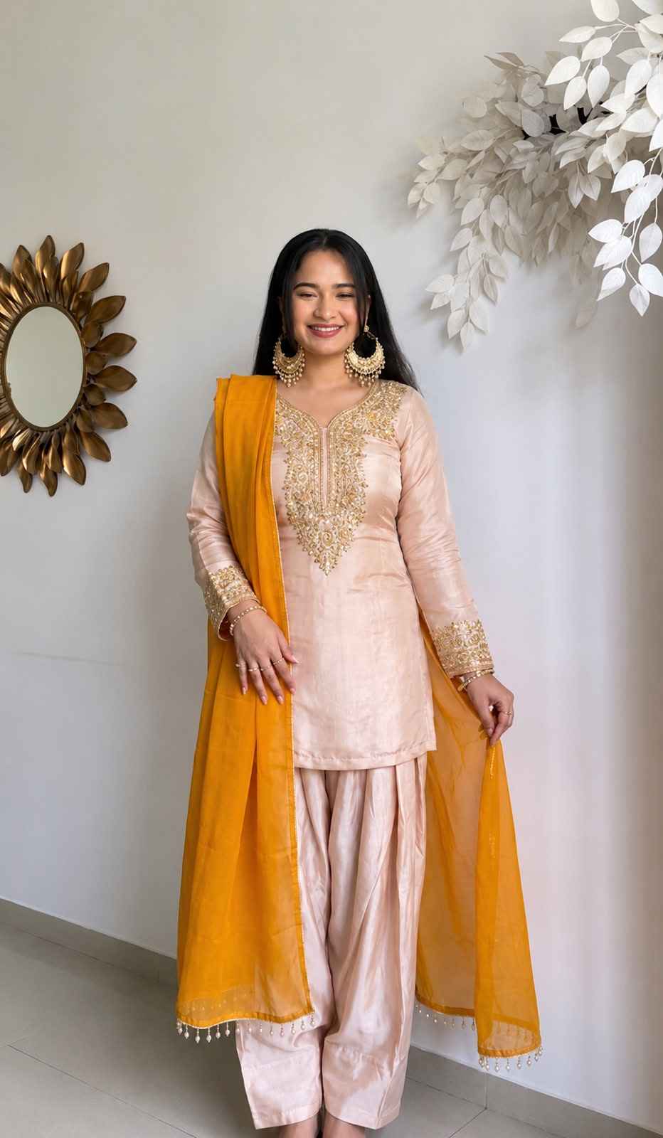 HEAVY SATIN GLASS EMBROIDERY THREAD WORK FARSHI READYMADE SUIT
