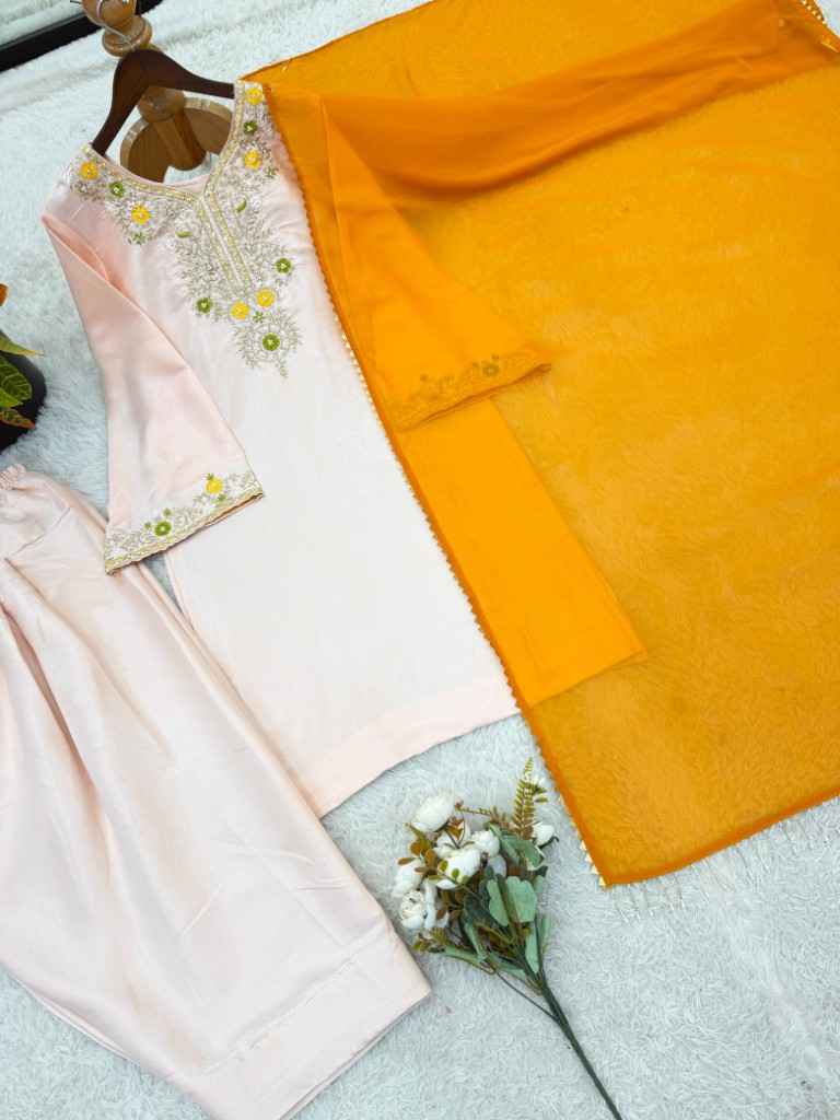 HEAVY SATIN GLASS EMBROIDERY THREAD WORK FARSHI READYMADE SUIT