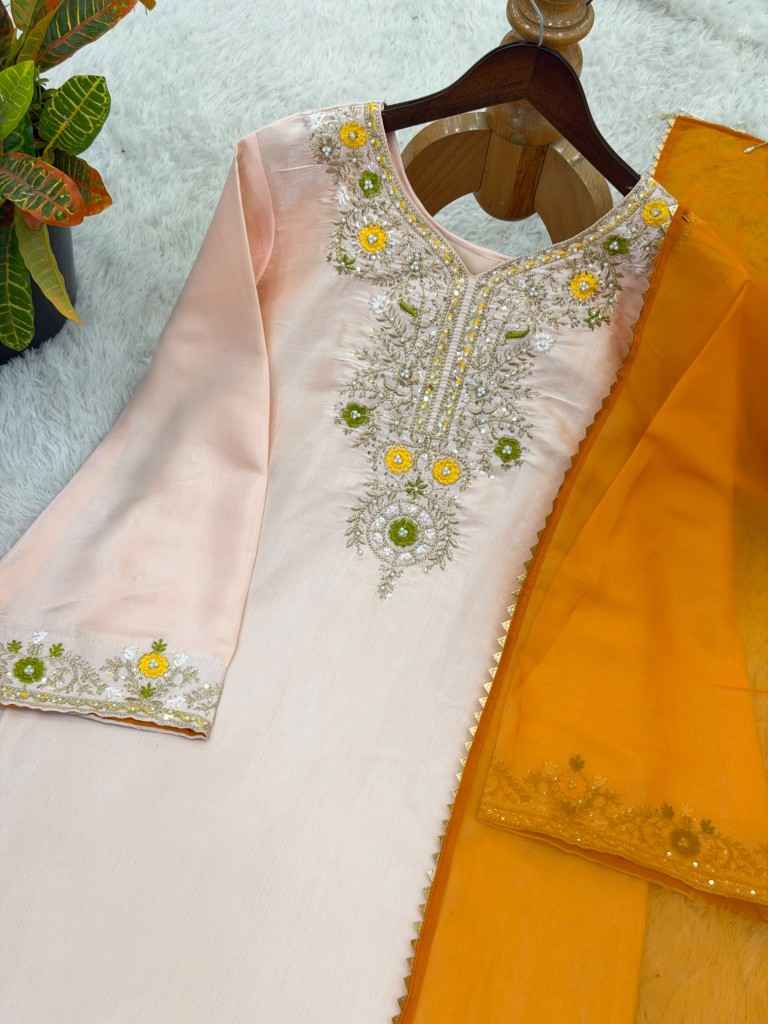 HEAVY SATIN GLASS EMBROIDERY THREAD WORK FARSHI READYMADE SUIT