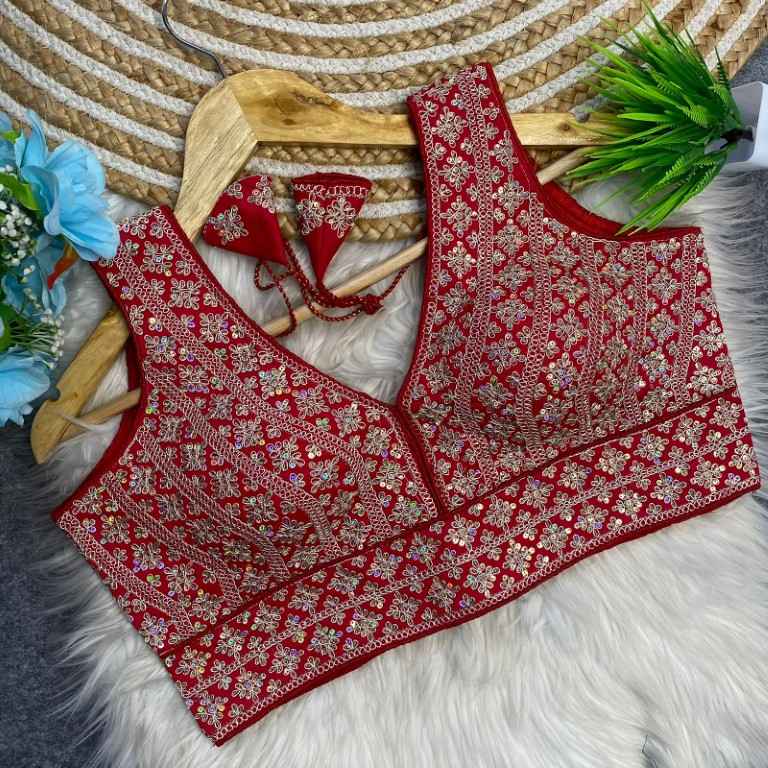 HEAVY SILK EMBROIDERY SEQUENCE WORK DESIGNER BLOUSE