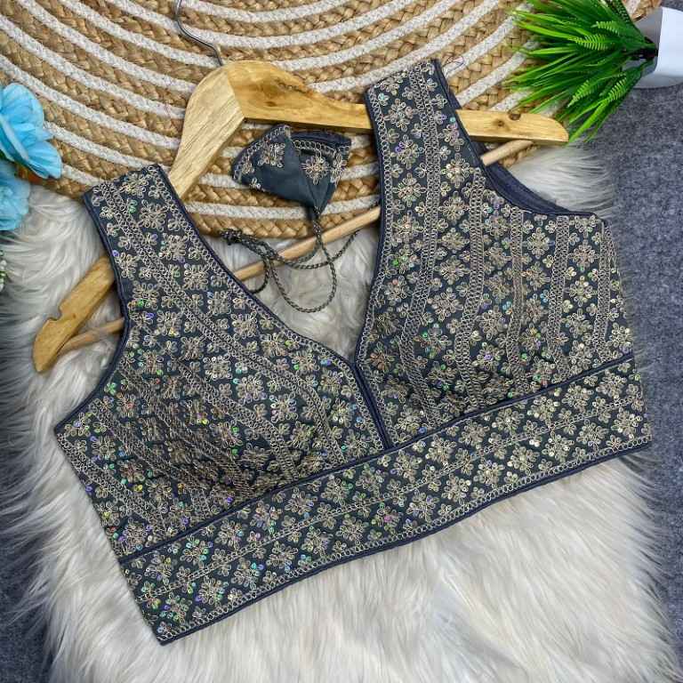HEAVY SILK EMBROIDERY SEQUENCE WORK DESIGNER BLOUSE
