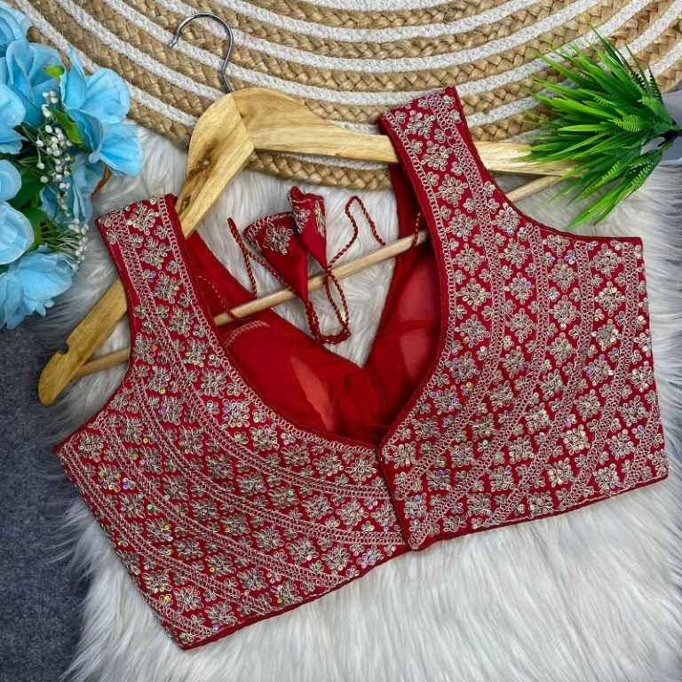HEAVY SILK EMBROIDERY SEQUENCE WORK DESIGNER BLOUSE