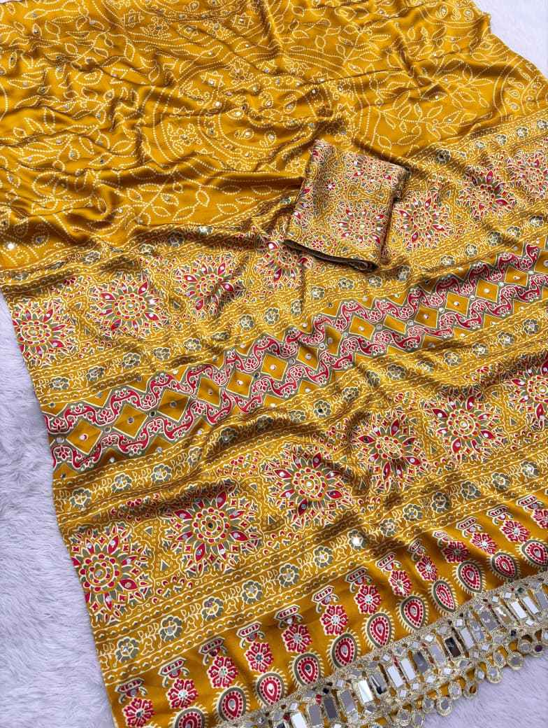 JAPAN SATTIN ORIGINAL MIRROR WORK SAREE