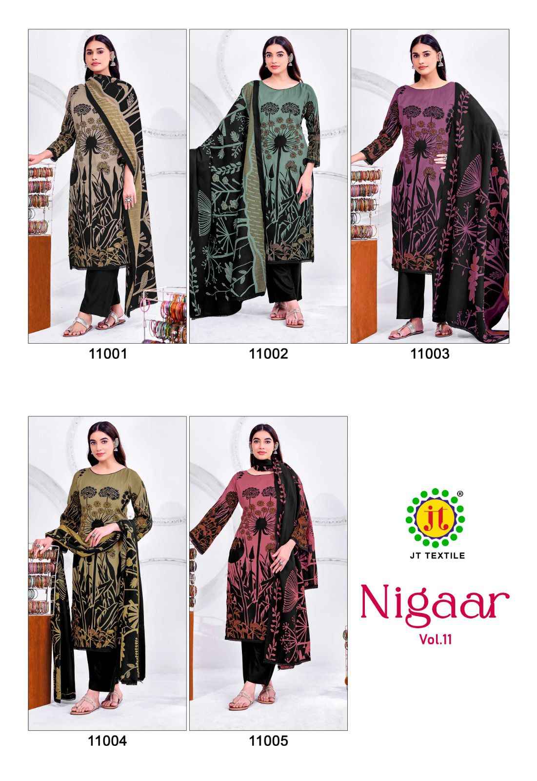JT NIGAAR VOL-11 RAYON FABRIC WITH GOLD PRINT DRESS MATERIAL