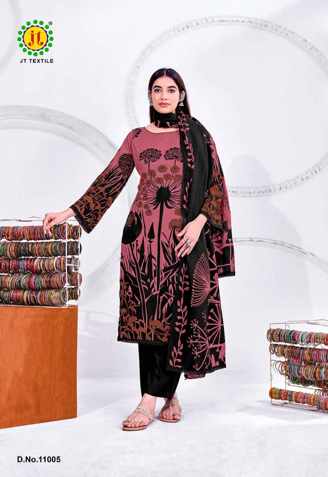 JT NIGAAR VOL-11 RAYON FABRIC WITH GOLD PRINT DRESS MATERIAL
